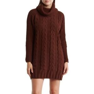 DR2 Sweater Dress Cable Stitch Chenille Long Sleeve Chocolate S